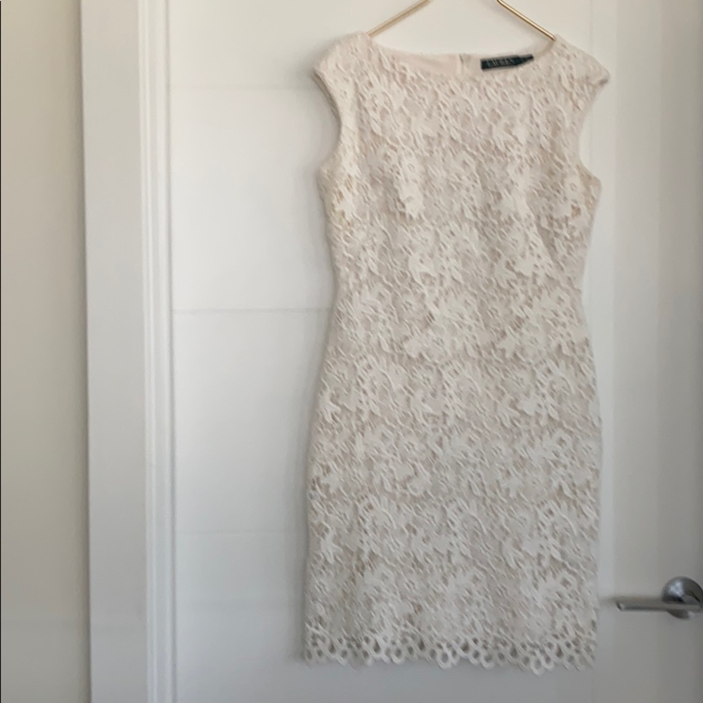 LAUREN by RALPH LAUREN:,WINTER WHITE LACE DRESS.